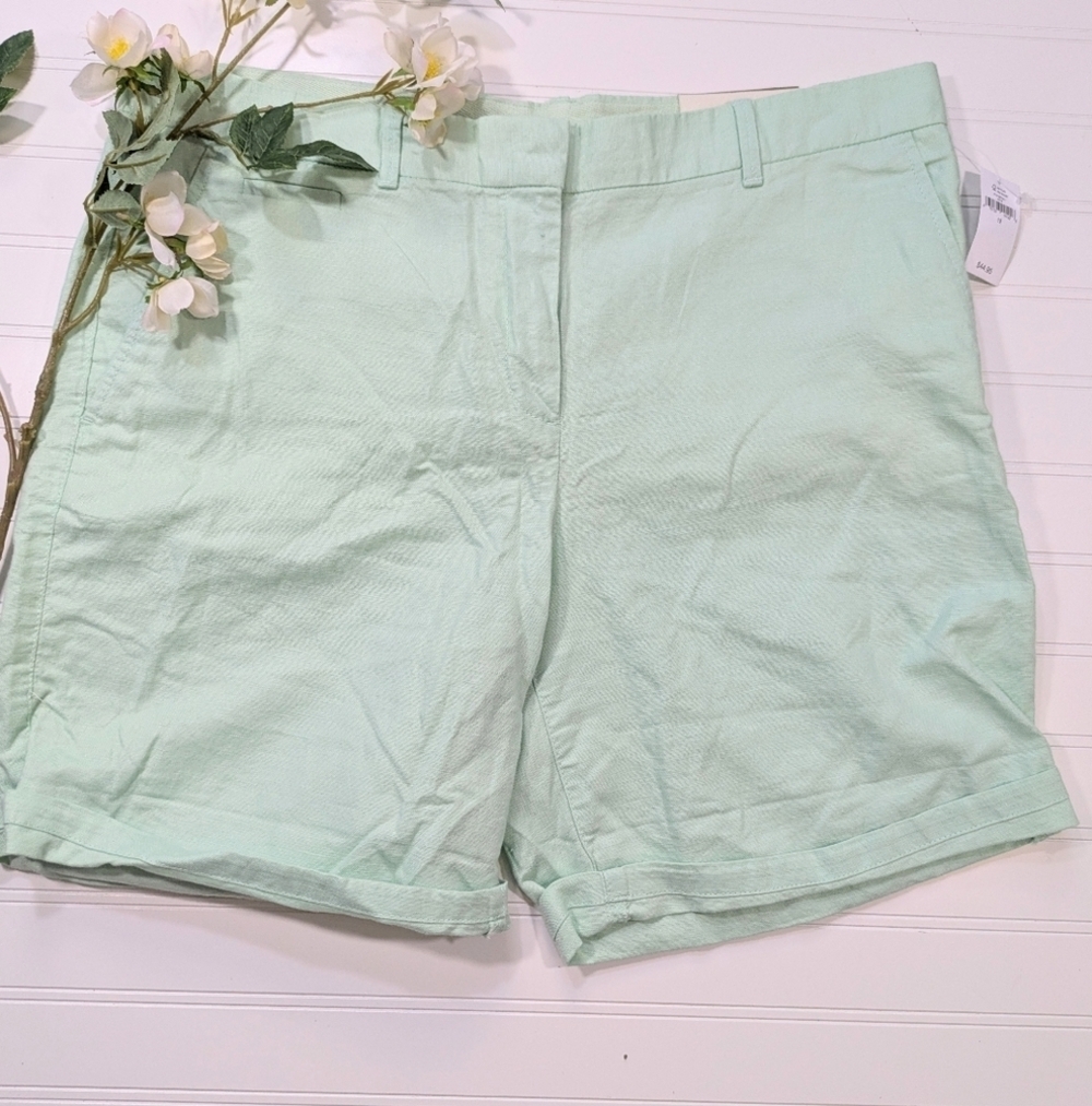 Gap Mint Green Linen Boyfriend Roll Up Shorts NWT